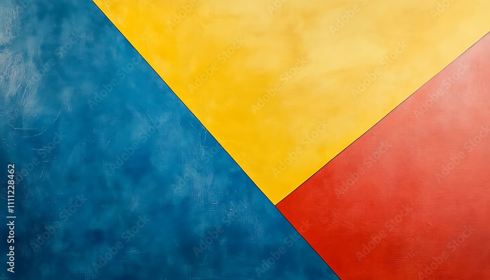 Abstract geometric composition with blue, yellow, and red sections. Abstract geometric composition with blue, yellow, and red sections.