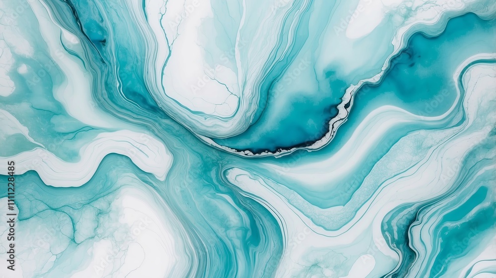 Fototapeta premium Abstract turquoise and white swirls create a calming visual texture in art