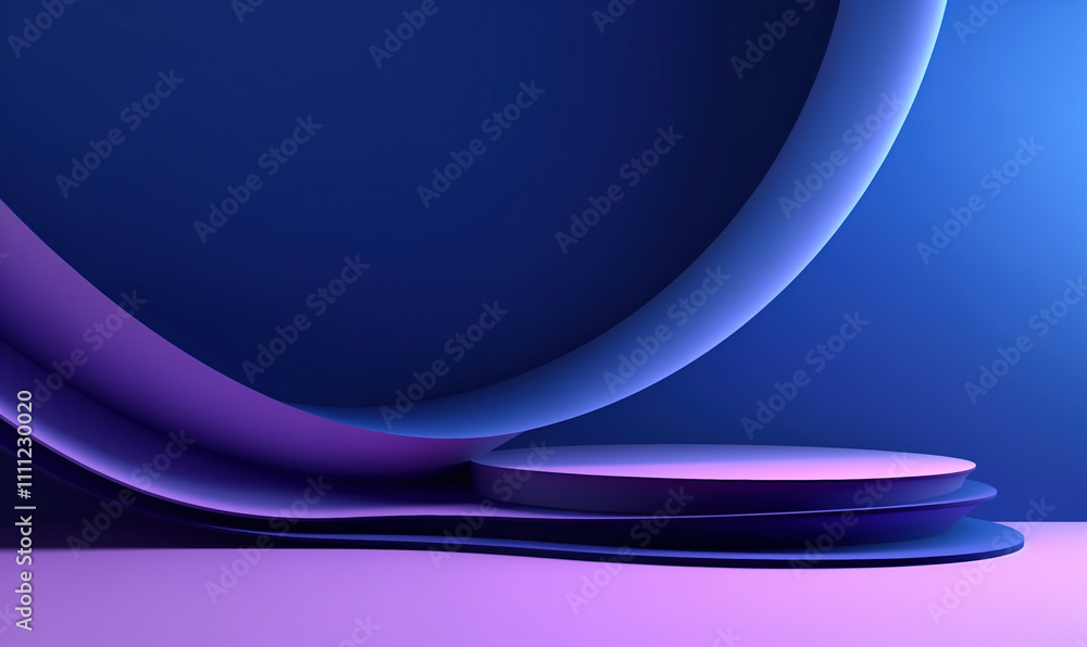 Obraz premium 3D Abstract Background with Blue and Purple Curved Shapes and Minimalist Podium Design