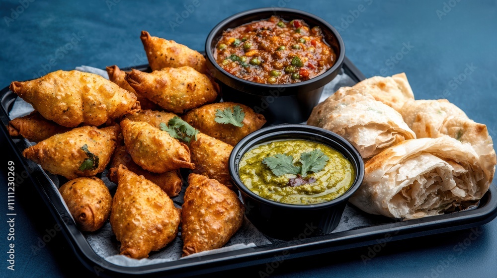 Savor Crispy Samosas and Chutney at a Vibrant Street Food Market Urban Setting Savor Crispy Samosas and Chutney at a Vibrant Street Food Market Urban Setting