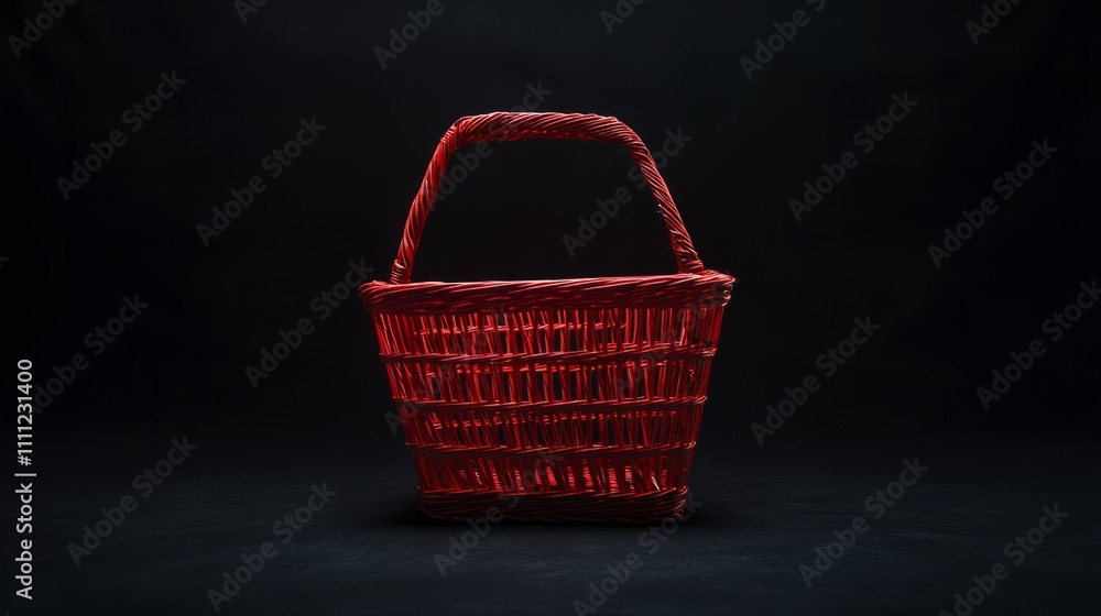 Black Friday sale, Isolated Red Shopping Basket on Black Background Black Friday sale, Isolated Red Shopping Basket on Black Background