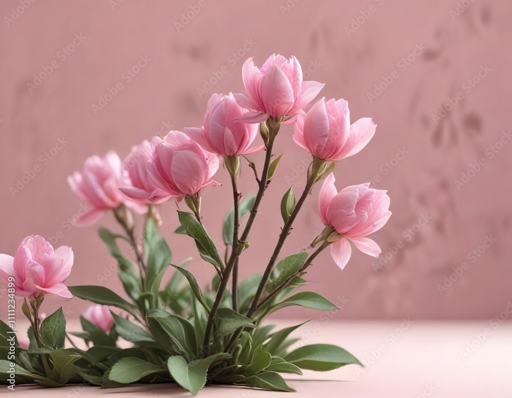 Pink flower buds against a soft pink backdrop, background, petals Pink flower buds against a soft pink backdrop, background, petals