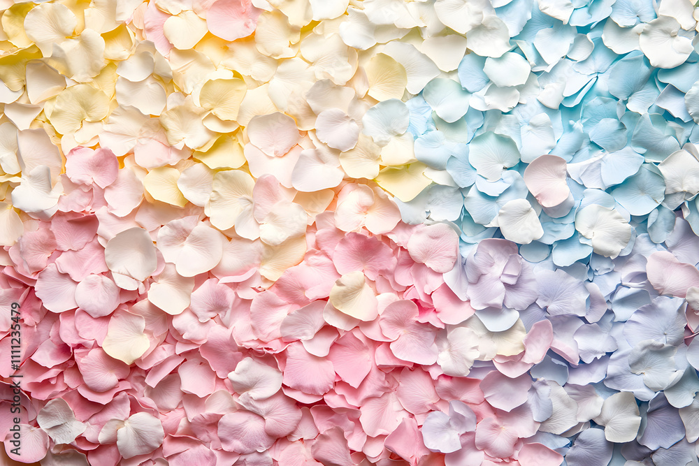 Obraz premium A beautiful carpet of assorted rose petals in soft pastel hues creating a romantic and delicate floral background. Ideal for romantic, wedding, or Valentine's theme