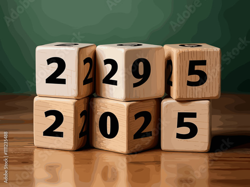 The number year 2025 wooden cubes. Financial annual plan for save money, Budget, tax, investment, financial, savings, and New Year Resolution retirement concept.