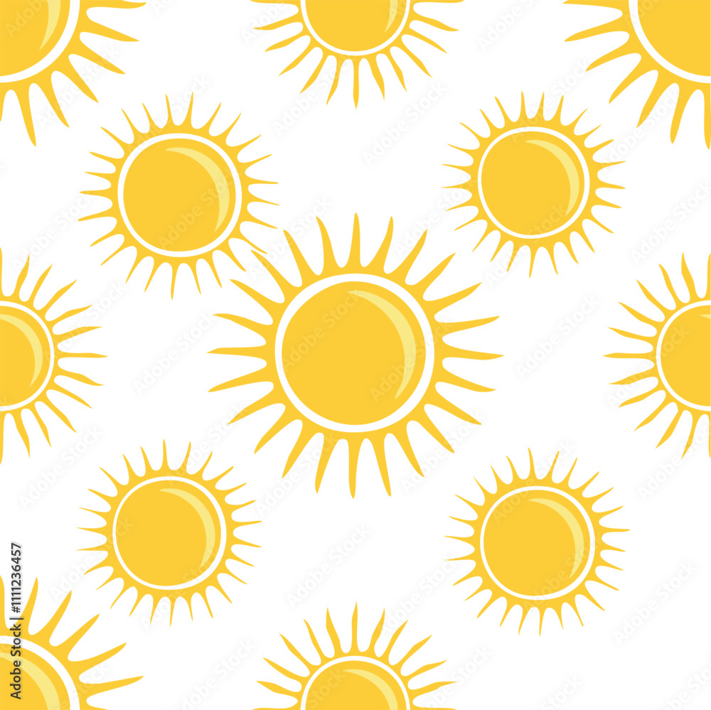 Seamless pattern of the yellow sun, hand drawn sun on white background Seamless pattern of the yellow sun, hand drawn sun on white background