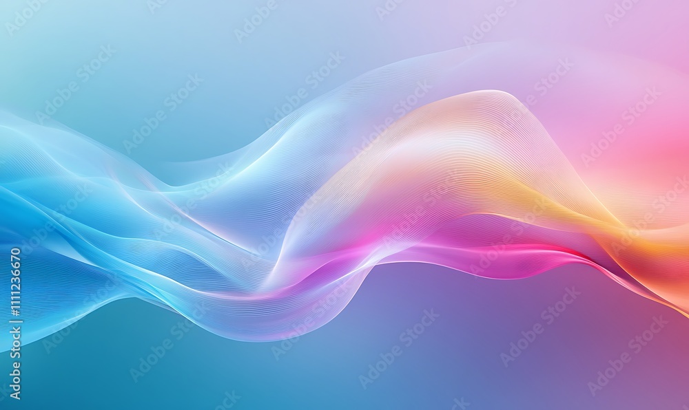 Fototapeta premium Abstract wave design with soft gradients in blue, pink, and orange hues.