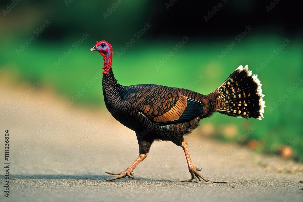 Fototapeta premium Majestic Male Turkey Strutting in Full Courtship Display with Vibrant Plumage