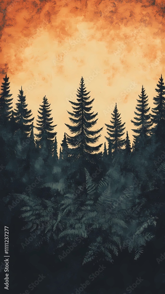 Obraz premium Ethereal night field artwork merging pyrography aesthetics and digital drawing, evoking a dreamlike atmosphere with celestial charm.