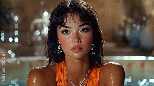 1960s asian woman, a young tanned asian woman who infiltrates a spa which is brainwashing women photo