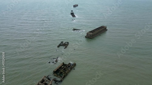 Aerial view of Mulberry harbour B at Arromanches-les-Bains, France photo