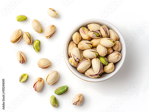 Wallpaper Mural Bowl of creamy pistachio butter and nuts on white background, top view Torontodigital.ca