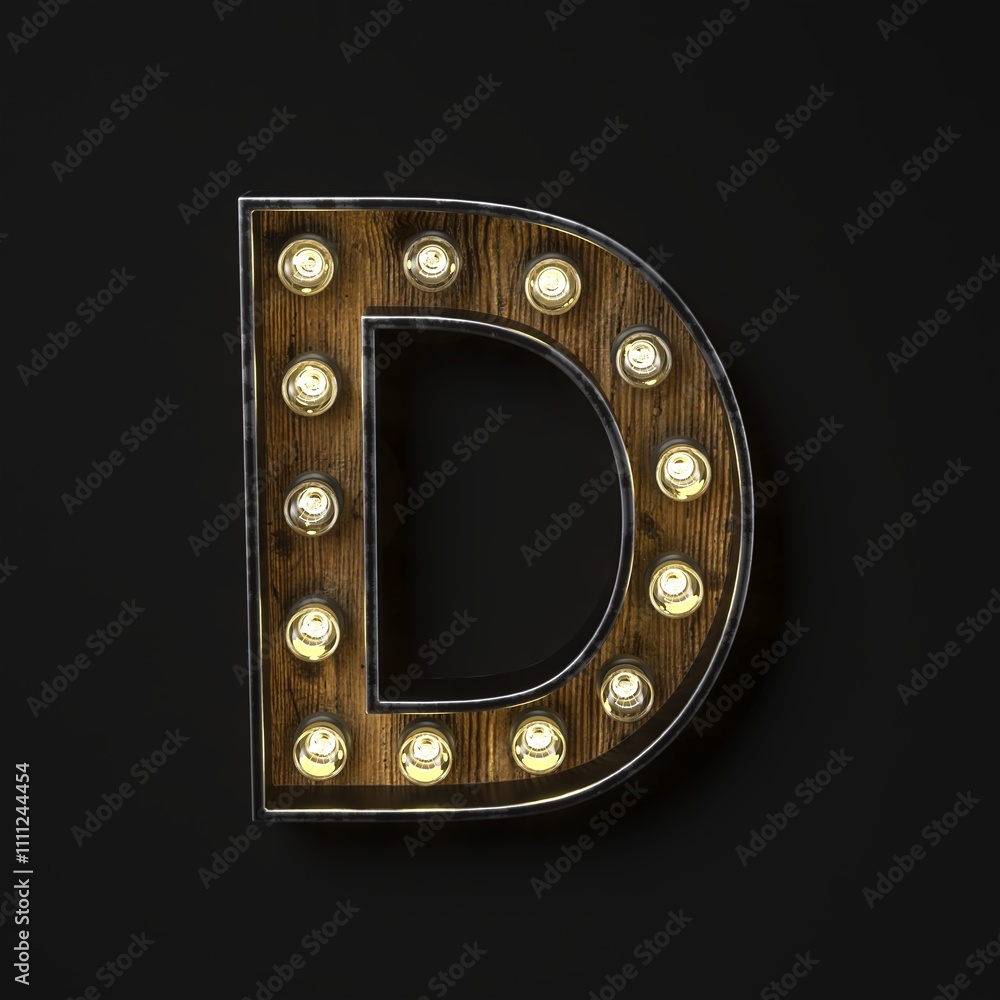Light bulb glowing Letter D 3D Light bulb glowing Letter D 3D