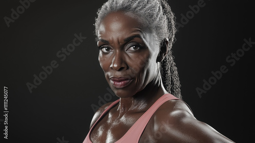 Aiging 60 years old black american woman excercise  photo