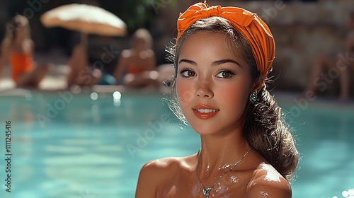 1960s asian woman, a young tanned asian woman who infiltrates a spa which is brainwashing women photo