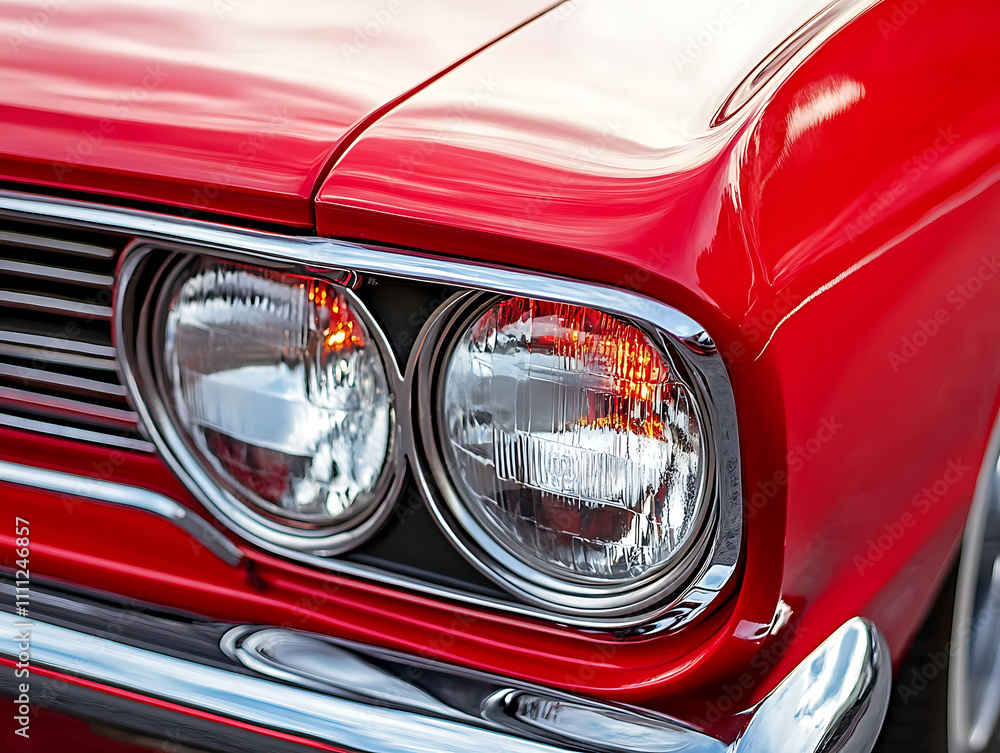 Closeup on headlight of a generic and unbranded red car Closeup on headlight of a generic and unbranded red car