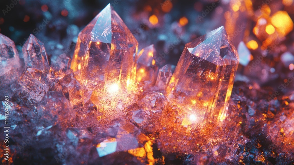 Vibrant crystal formations creating a mystical, otherworldly ambiance against a dark background. Vibrant crystal formations creating a mystical, otherworldly ambiance against a dark background.