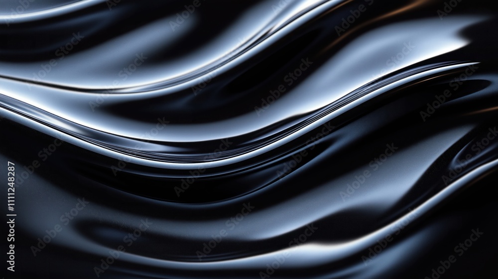 Fototapeta premium Abstract design. Black glossy metal texture. Smooth surface with subtle waves. Modern, elegant look. Ideal for tech product design. Great for tech, industrial automotive design concepts. Versatile