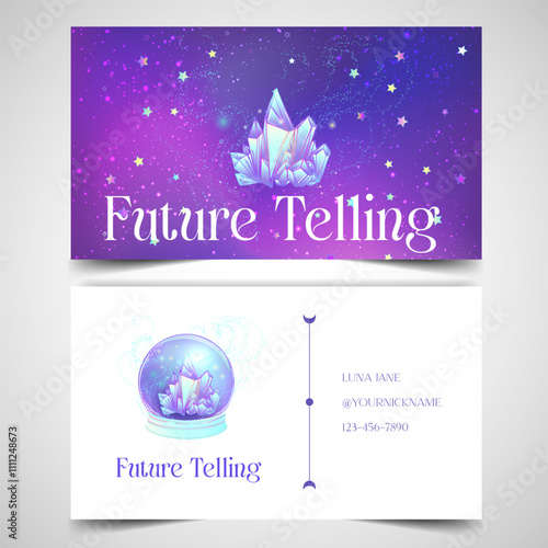 Fortune teller, human design, spiritual coach, mystic healer business card design template. Vector illustration. Magic.