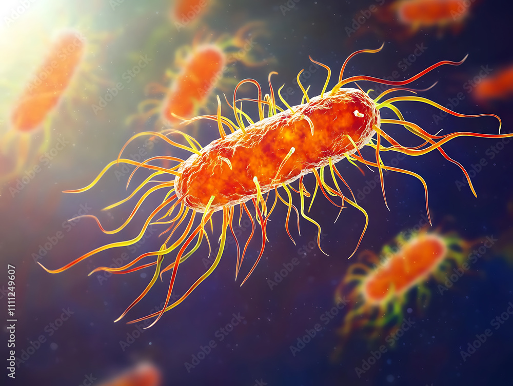 Bacteria food outbreak and bacterial infection as a microscopic background as dangerous salmonella and e-coli disease strain case as a medical health risk concept with pathogen Bacteria food outbreak and bacterial infection as a microscopic background as dangerous salmonella and e-coli disease strain case as a medical health risk concept with pathogen