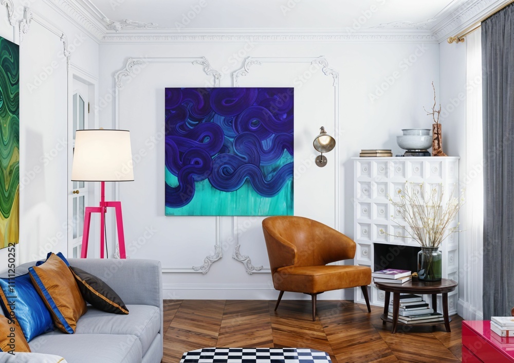 Fototapeta premium Modern living room interior design. 3d rendering mock up poster frame