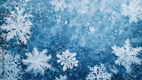 Blue winter background with snow and snowflackes. photo