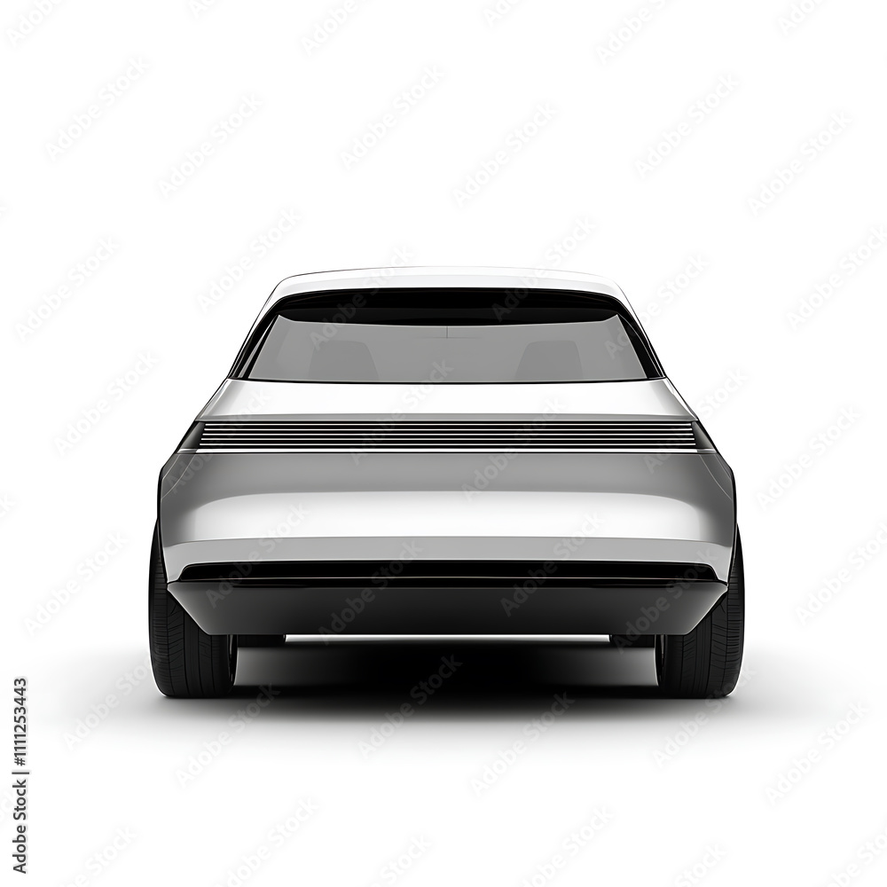 A modern car with no particular brand, seen from the back, against a white background A modern car with no particular brand, seen from the back, against a white background