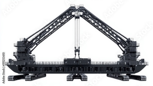 Large Black Excavator with Dual Arms Positioned on a Semi-Submersible Platform, Ready for Heavy-duty Construction or Mining Tasks in Industrial Settings photo