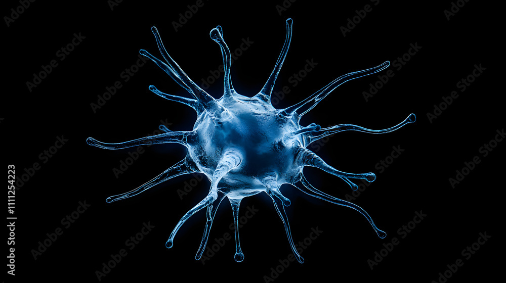 A visually striking abstract image resembling a neuron structure exploding in blue hues against a deep black background A visually striking abstract image resembling a neuron structure exploding in blue hues against a deep black background