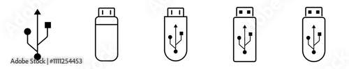 Usb icon vector. Flash disk sign and symbol. flash drive sign. USB pendrive icon set. data transfer computer usb drive vector icon. portable storage pendrive device symbol in black and blue color.