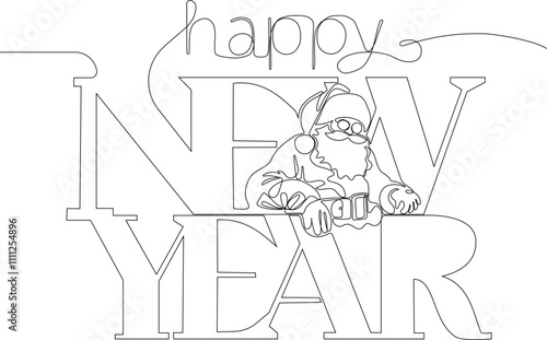 Continuous one line doodle drawing of new year 2025. Holiday concept, festive New year handwriting text, minimalist design. Vector illustration