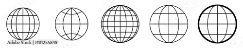 World icon - vector. Line stroke set of globe icons. Three Globe and Network icons.