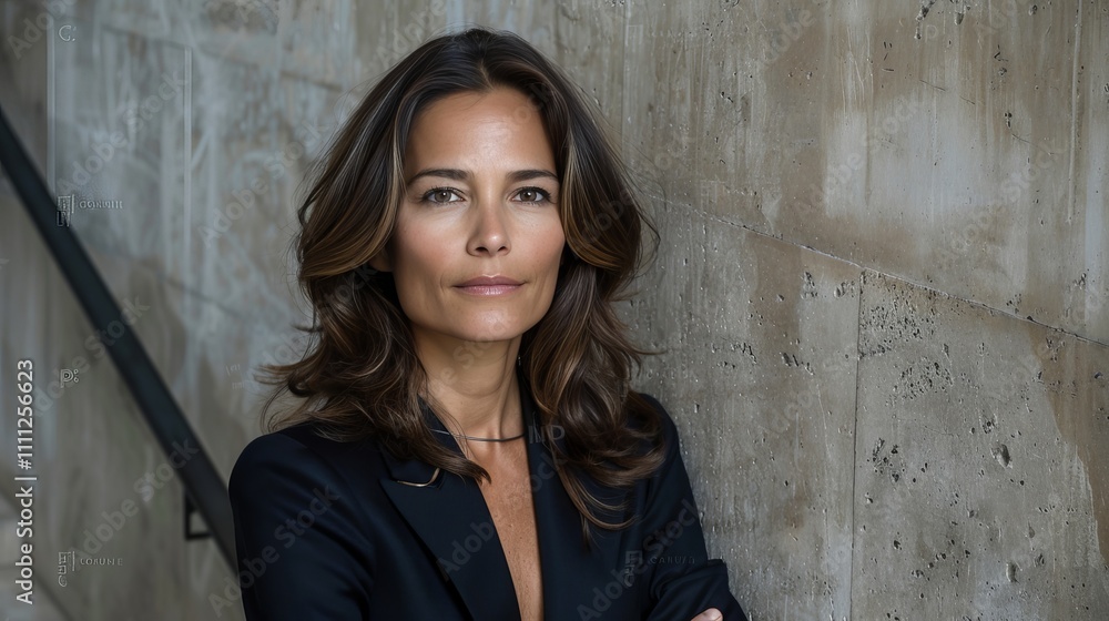 Confident hispanic businesswoman in formal attire smiling at camera in modern office setting Confident hispanic businesswoman in formal attire smiling at camera in modern office setting