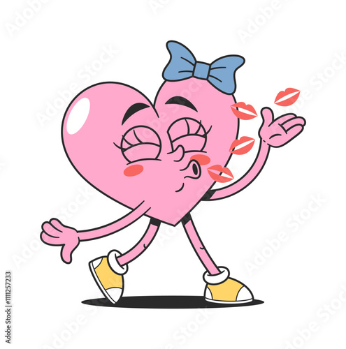 Cute heart character sending kisses