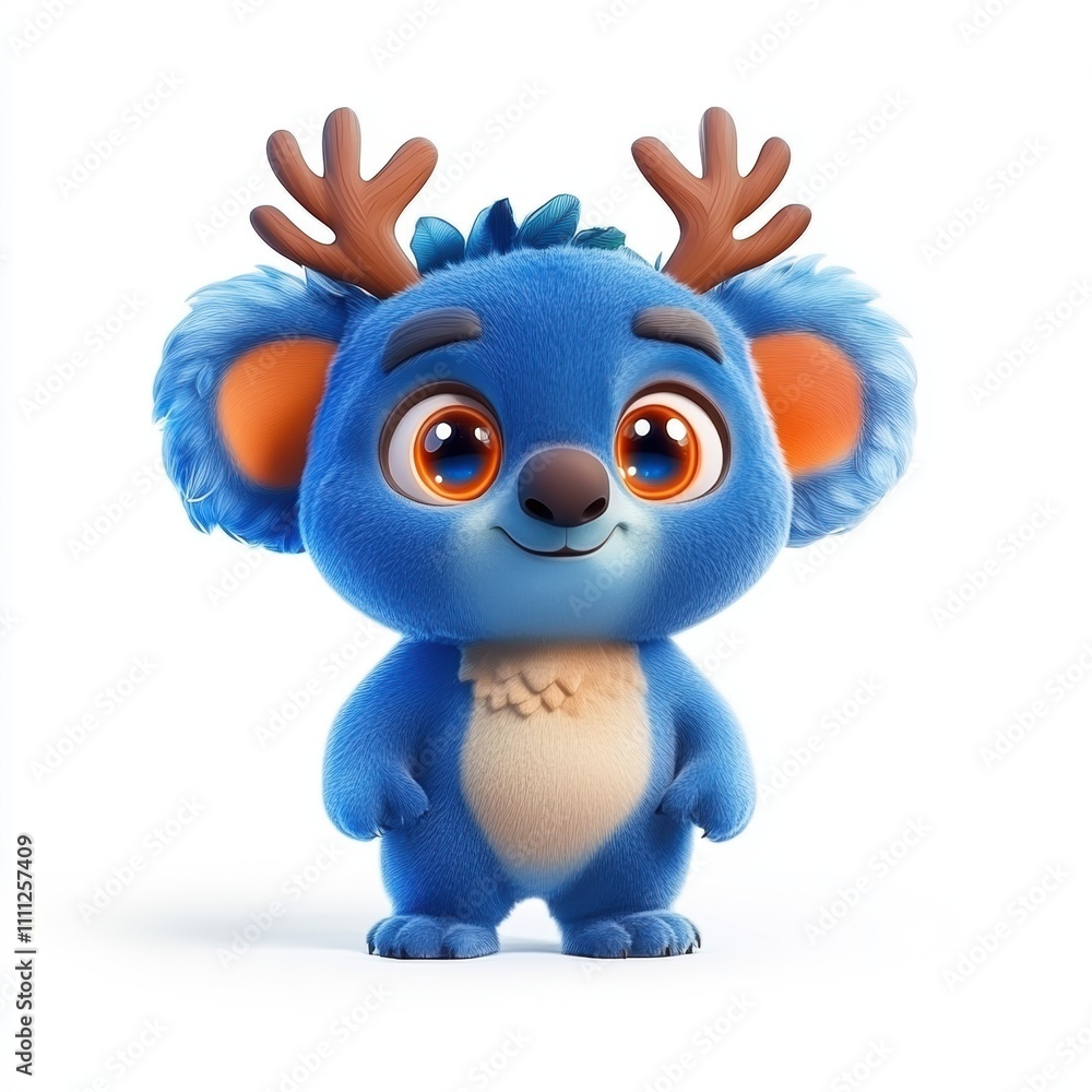 Cute Blue Koala Character with Antlers, Adorable Expression, and Vibrant Colors, Perfect for Children's Books, Illustrations, and Fun Designs Cute Blue Koala Character with Antlers, Adorable Expression, and Vibrant Colors, Perfect for Children's Books, Illustrations, and Fun Designs