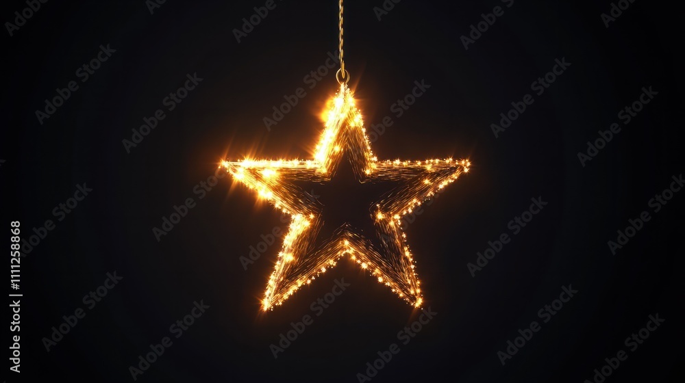 Gold star light hanging on dark background Gold star light hanging on dark background