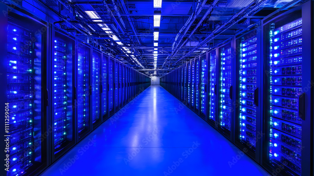 Inside Large Data Center. Advanced Cloud Computing Concept. Corridor with Server Racks and Cabinets full of Hard Drives
Inside Large Data Center. Advanced Cloud Computing Concept. Corridor with Server Racks and Cabinets full of Hard Drives