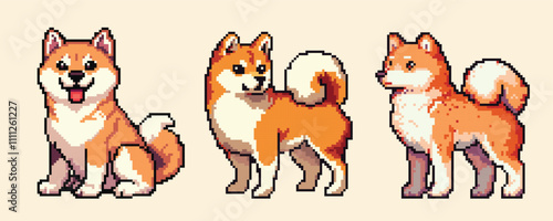 Adorable Shiba Inu Dogs Pixel Illustrations