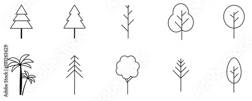 trees linear icons, Big set of minimal trees linear, trees for nature design, tree vector set. EPS 10
