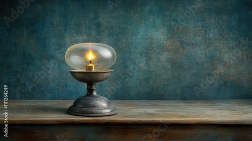 Vintage Oil Lamp Illuminating a Textured Background with Soft Warm Light and Rich Colors, Perfect for Evoking Nostalgia and Timeless Charm in Home Decor