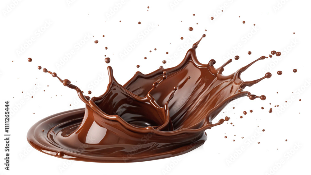Fototapeta premium Chocolate splash isolated on white background. Abstract Chocolate Splash on White Isolated Background. Chocolate splash isolated on transparent background. Realistic.