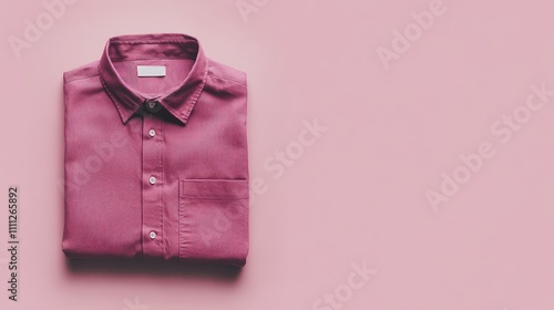 Folded maroon dress shirt on soft pink background for fashion shots