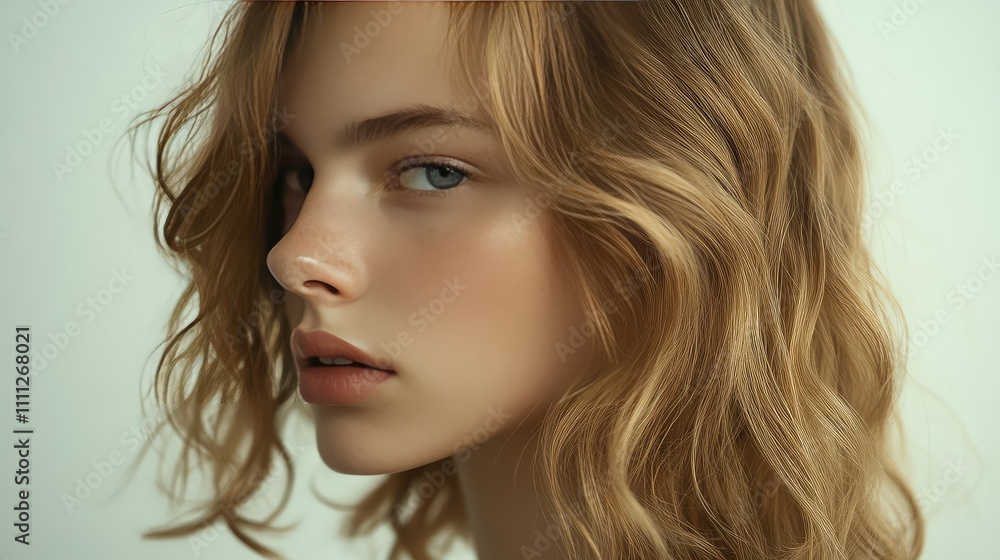 Young Woman with Wavy Blonde Hair and Natural Makeup Portrait Young Woman with Wavy Blonde Hair and Natural Makeup Portrait