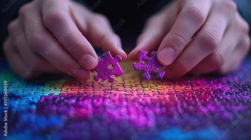 milestones achievement process Hands Placing Colorful Puzzle Pieces Into a Glowing Background, Showcasing the Joy of Puzzle Solving with Vibrant Colors and Intricate Designs milestones achievement process Hands Placing Colorful Puzzle Pieces Into a Glowing Background, Showcasing the Joy of Puzzle Solving with Vibrant Colors and Intricate Designs