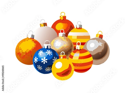 Colorful Christmas balls and decorations isolated on white photo