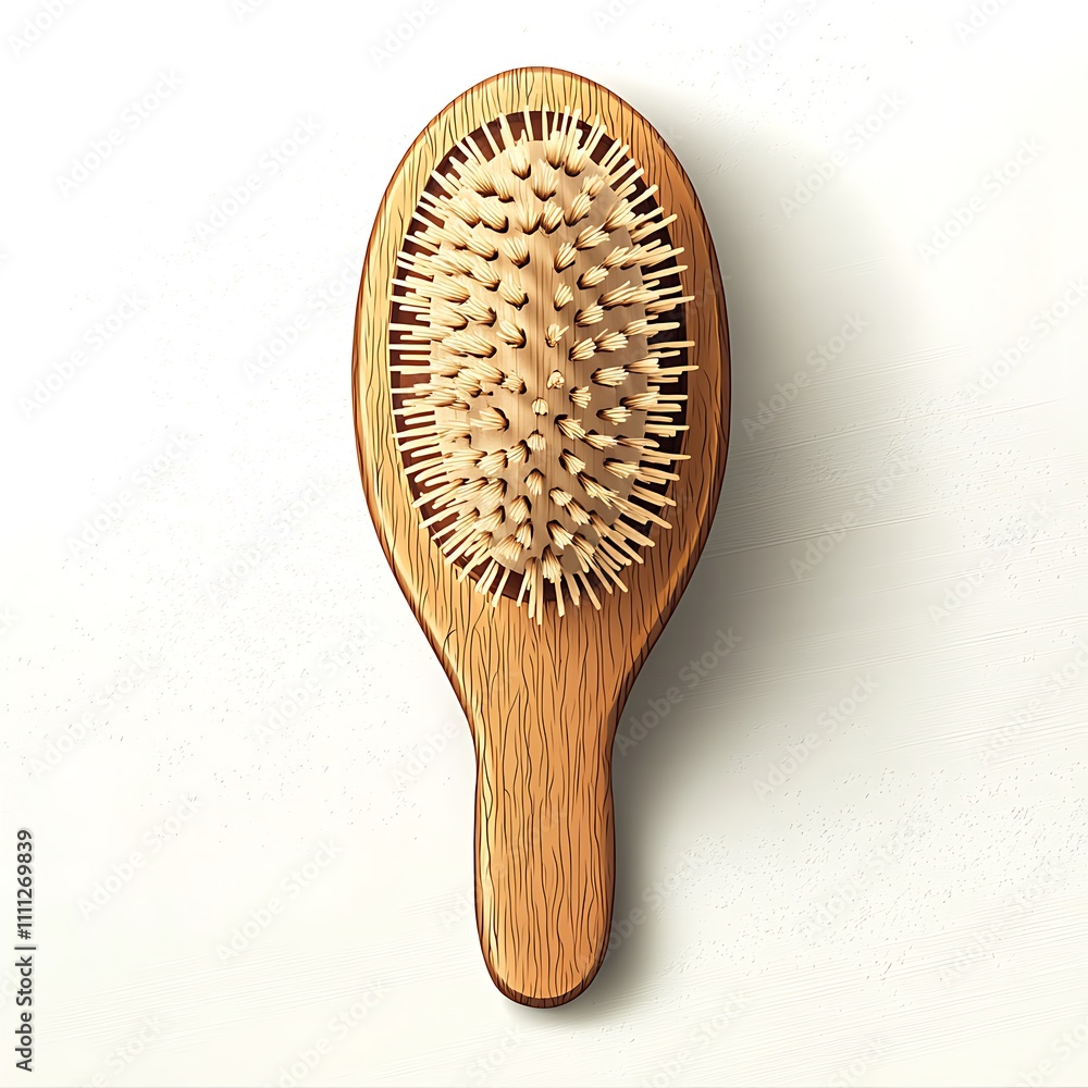 Oval wooden hairbrush with natural boar bristles on white background. Oval wooden hairbrush with natural boar bristles on white background.