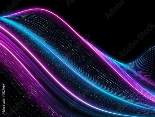 Waves of digital pink and blue colors on black background illustration wallpaper, backdrop pattern