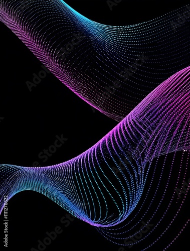 Waves of digital pink and blue colors on black background illustration wallpaper, backdrop pattern