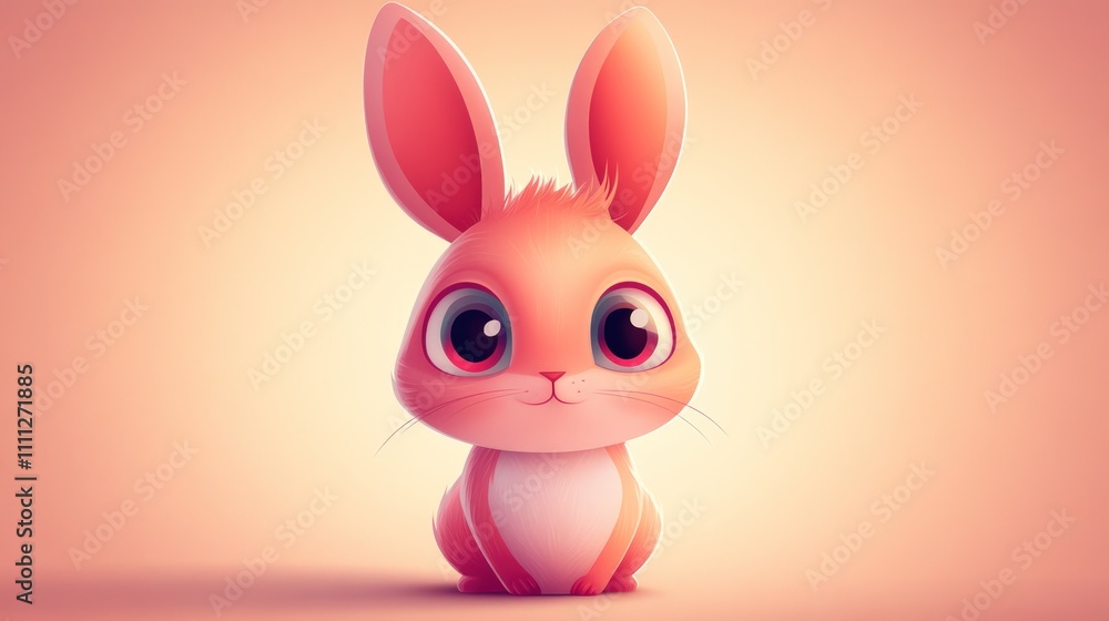 Fototapeta premium Adorable cartoon bunny rabbit with big eyes.