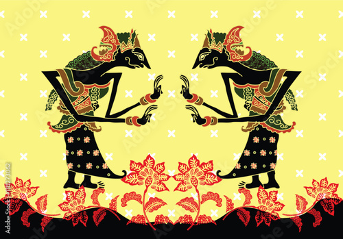 Indonesian batik motifs by displaying a very distinctive wayang kulit  figure