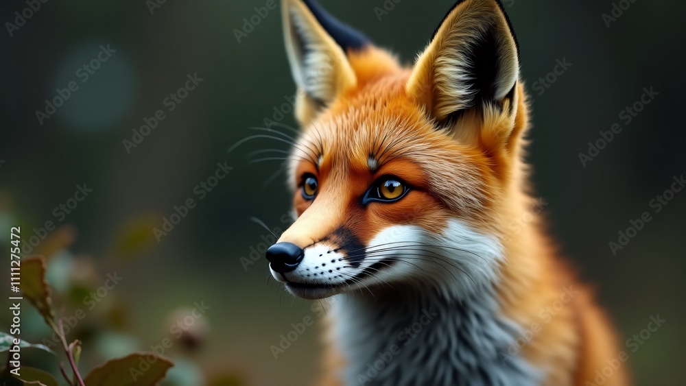 Obraz premium A close-up of a fox’s face, emphasizing its bright eyes and distinctive fur, with a blurred natural background.